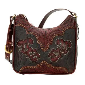 American West Annies Secret Collection 10in Choc/Crimson Leather Handbag Bag