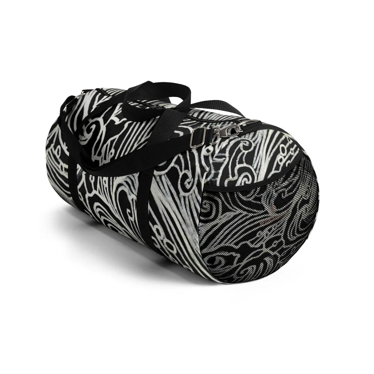 Black Waves Gym Bag, Waves All Day Small Or Large Size  Designer Duffel Bag, Made in USA