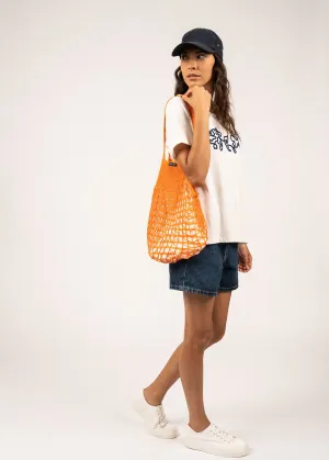 Fishnet bag - lined with striped cotton (ORANGE/ECUME/ORANGE FLUO)