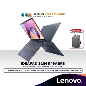 Lenovo IdeaPad Slim 5 16ABR8 16" WUXGA Laptop (AMD Ryzen™ 7 7730U | 16GB | 512GB SSD | AMD Radeon™ Graphics | W11 | H&S)