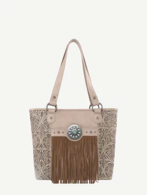 Montana West Floral Embossed Fringe Concho Tote